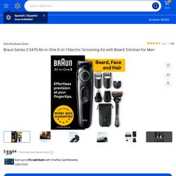 Braun Series 3 All-in-One 8-in-1 Electric Beard Trimmer Kit & Razor AIO3470 