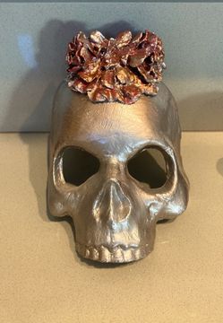 Handmade & painted Halloween cement skull decor