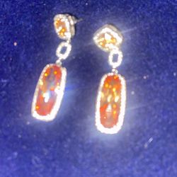 Stunning 925 Sterling Silver Peach & Crystal Cubic Zirconia Dangle Earrings