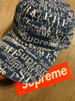 New Supreme Radial Cap Navy hat with sticker