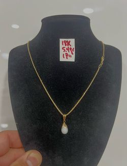 18K Solid Gold Chain and Pendant For Wedding 5.4Gr 17 Inches Long