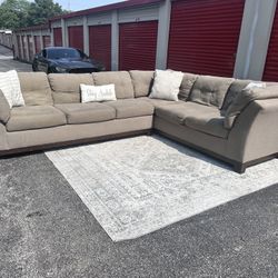 FREE DELIVERY L-Shaped Sectional Couch – Tan & Brown, Comfy & Clean, Fast Delivery