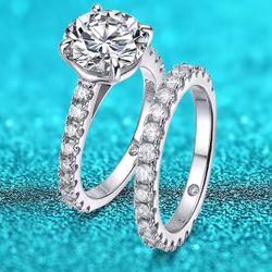 3ct Moissanite Wedding Ring And Band, S925 Silver