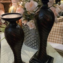 Heavy Wrapped Leather Wood Candle Holders