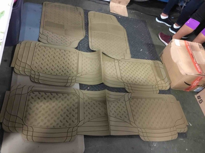 Title: flex Beige Rubber Car Floor Mats Liner - All Weather Automotive Floor Mats set 4 pieces