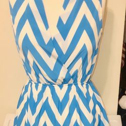 Ladies Turquoise And White Midi Dress Size Small 