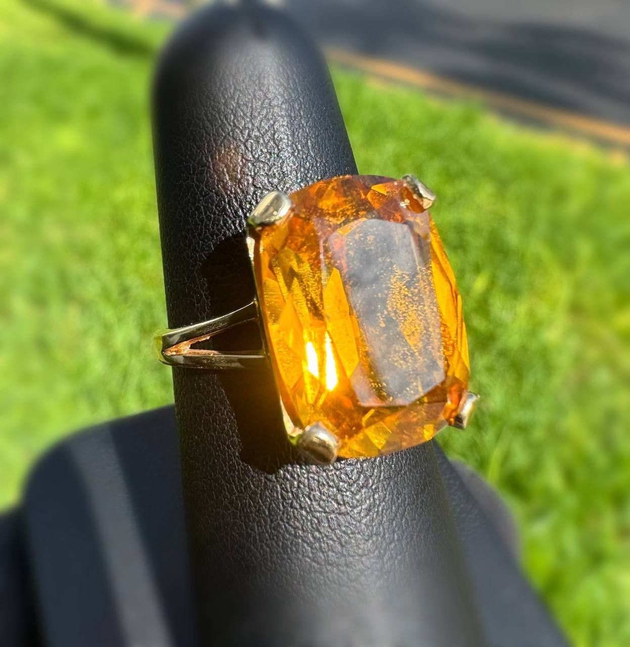 Vintage Jewelry 14k solid yellow gold citrine cushion cut stone 10.00CTW ring size 6.75