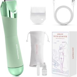 Bikini Trimmer Women - Painless Ladies Hair Removal - Waterproof Wet & Dry - 2 in 1 Lady Shaver for Pubic & Facial Hair - Cordless Electric Razor with