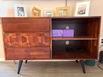Mid-Century Modern Wood TV stand with Drawers