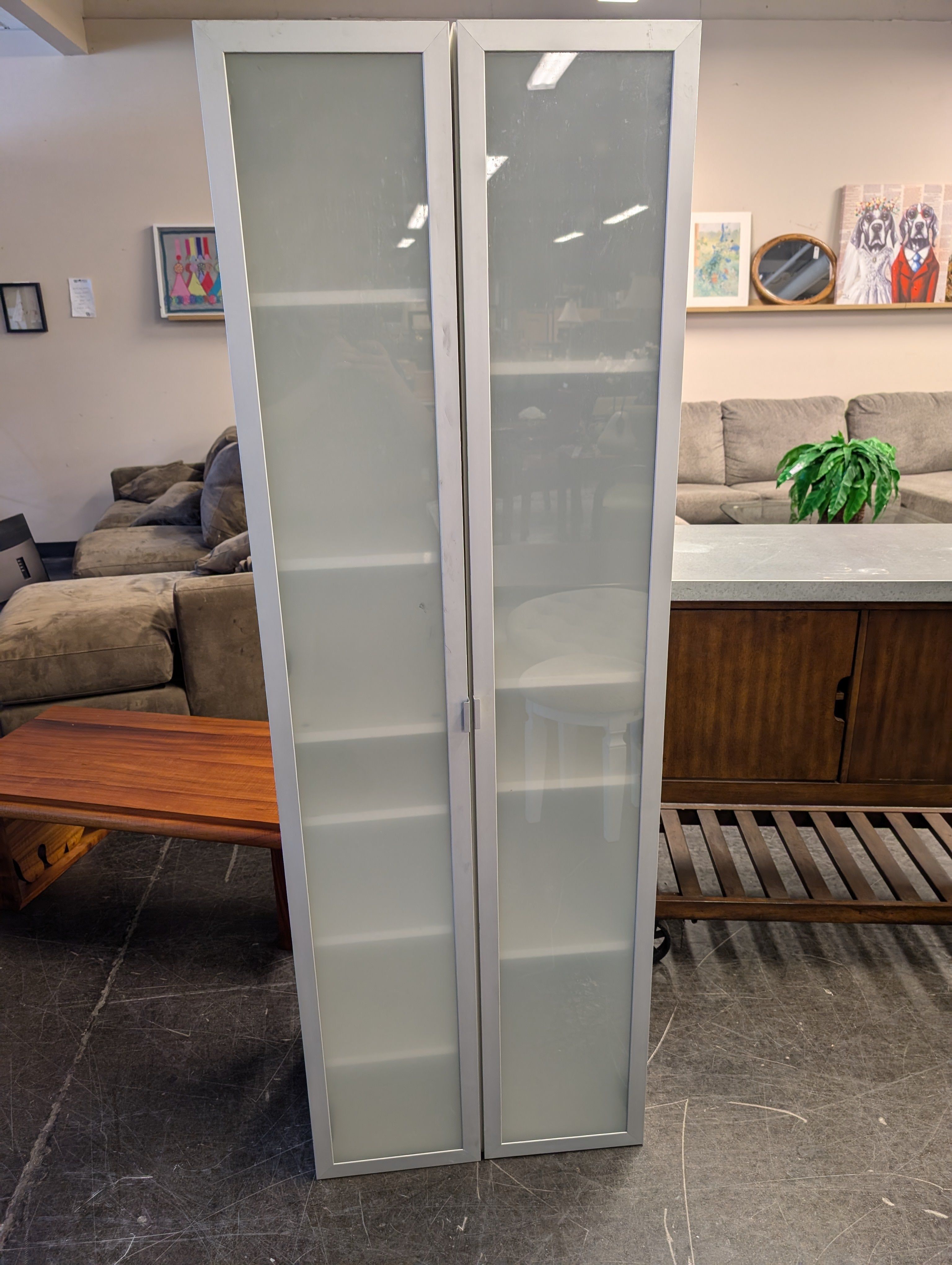 Modern Frosted Glass & Aluminum Storage Cabinet