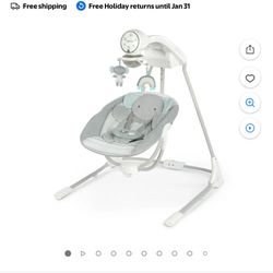 Ingenuity InLighten Baby Swing, Motorized Vibrating, Swivel Infant Seat, Gray