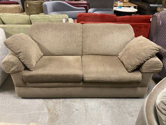 Light Brown Loveseat w/ Arm Covers