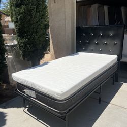 Twin Mattress, Mattress Topper, Headboard, & Metal Frame! 