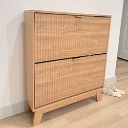 Natural Oak 2 Flip Drawers Shoe Cabinet