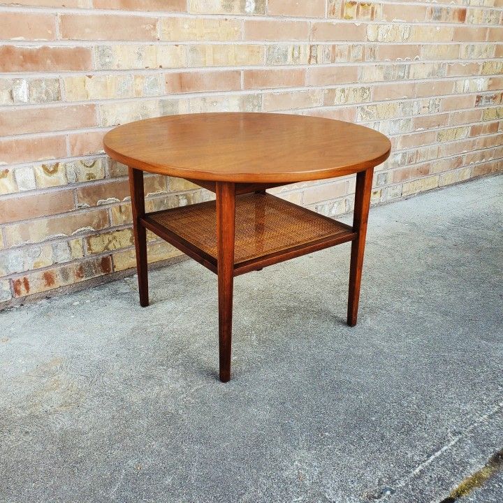Mid Century Modern Walnut Round Side Table Vintage