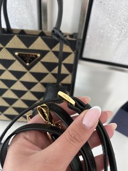 Prada Symbole Mini Tote Beige/Black Embroidered Jacquard