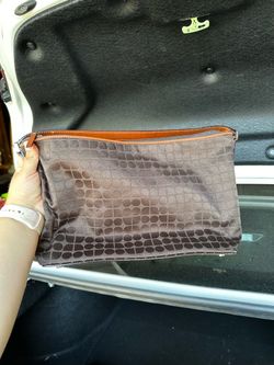 Kate Spade Brown Croc-Print Clutch Bag