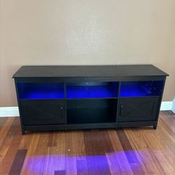 Entertainment Center with Storage Cabinets, Power Outlet & LED Light, Media Console Living Room Furniture, Black