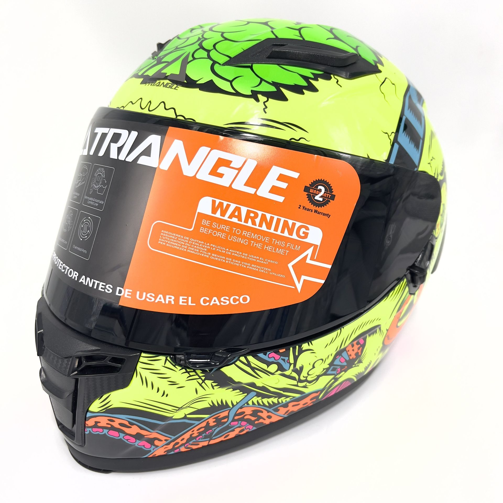 Triangle Full Face Dual Visor Motorcycle Helmet Glossy Yellow Size L