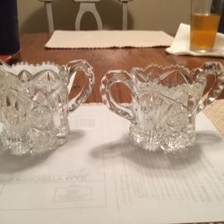   SAWTOOTH DESIGN CUT GLASS CREAMER AND SUGAR BOWLS-$12