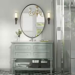 22 in. W x 30 in. H Medium Oval Mirrors Metal Framed Wall Mirrors Bathroom Vanity Mirror Decorative Mirror in Black