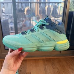 Adidas Court Stabil Women’s 8.5 Teal Mint Neon Green Athletic Sneakers Excellent