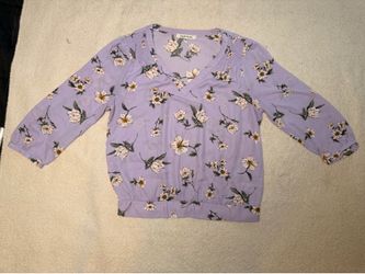 Black Rainn Women's Purple Floral V-Neck Smocked Woven Blouse 3/4 Sleeve M