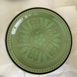 Set (6) Stonecraft Japan Seminole Dinner Plates - Vintage Green Avocado