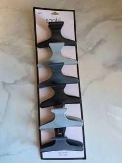 NEW ~ (6) SOPHI ESSENTIALS 3 1/4" HAIR CLAW CLIPS  ~ GRAY & BLACK