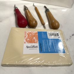 Crafting Lino Carving Tools & Speedball 4" x 5.5" Speedy-Cut Block Lot of 5 pieces 
