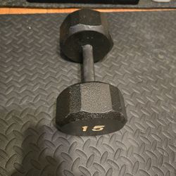 Single 15lb Metal Hex Dumbbell-