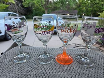 Set of four halloween themed wine glasses