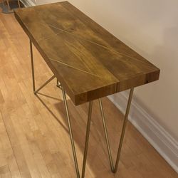 Wood Top Console Table With Gold Accents 