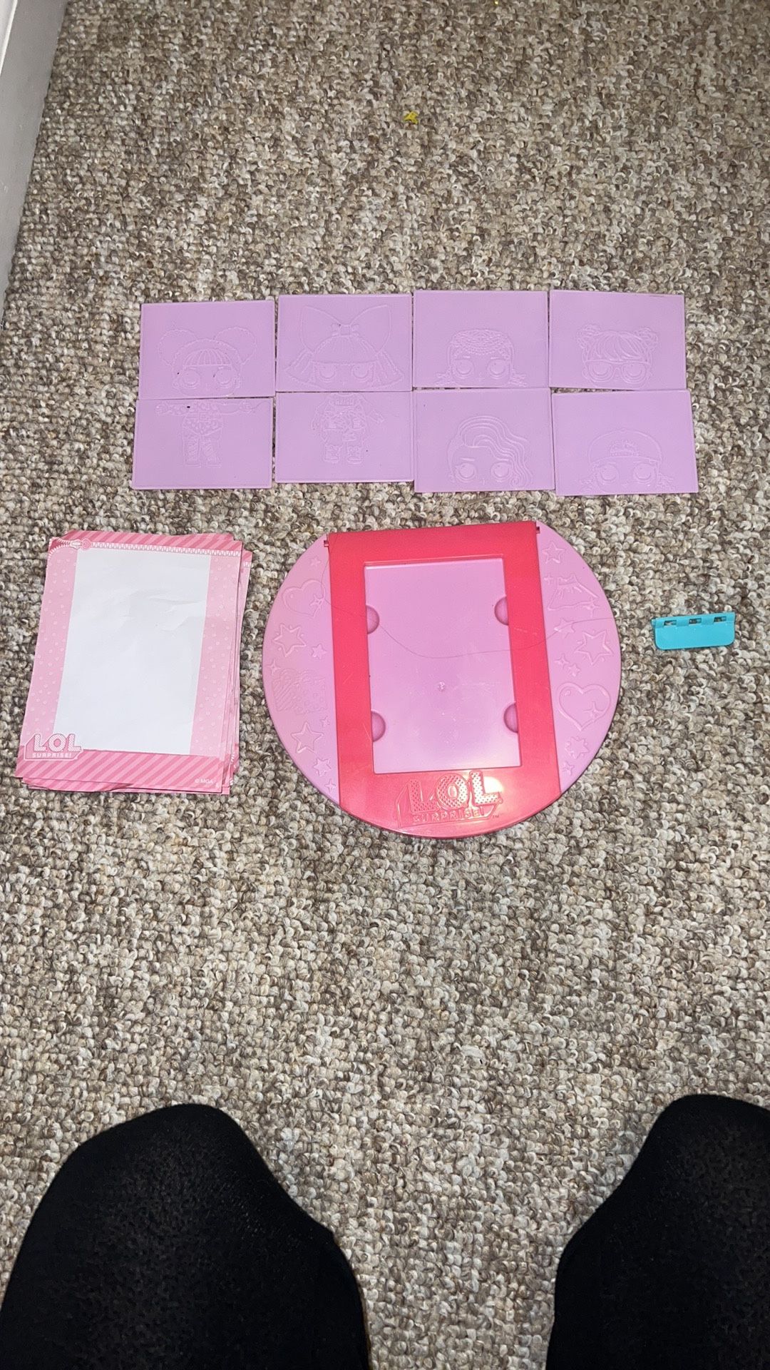 LOL Doll Fashion Plates. Missing 6 of the plates. Does not come with crayons. I do still have 9 sheets of the paper but 1 is ripped & most of them hav