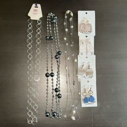 Jewelry Lot: 3 Long Strand Necklaces & 4 Pairs Polymer Clay Earrings Boho Bundle