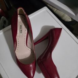 miu miu Red Leather Platform High Heels 👠 Shoes Women Size 9 Madd In ITALY 39.5