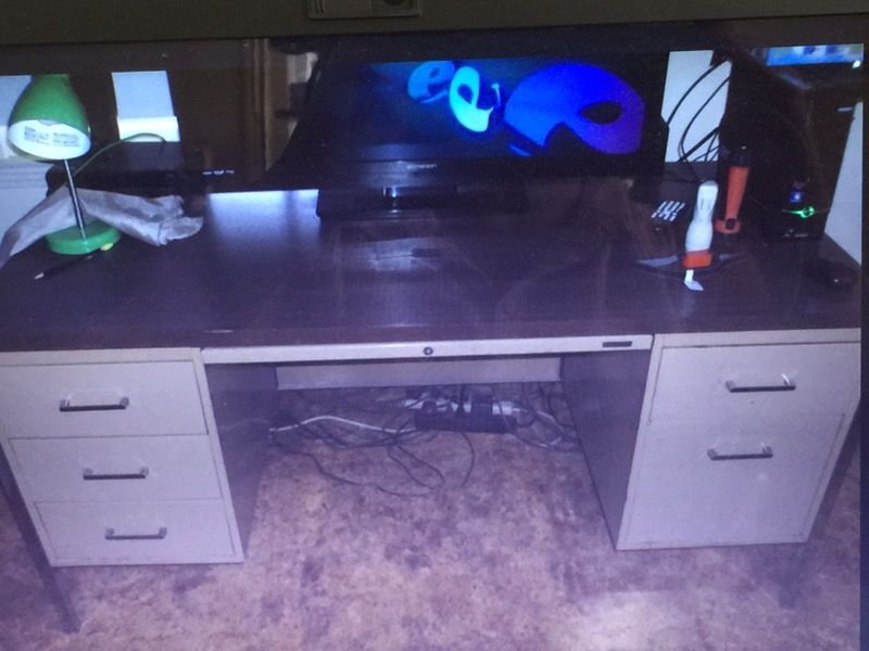 Vintage Anderson Hickey desk 7-drawer large office metal