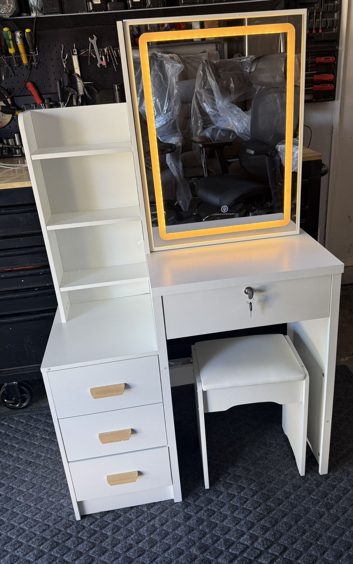  Vanity Desk with Mirror and LED Lights