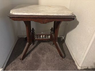 Antique Victorian Marble Top Parlor Table – Original Brass Casters