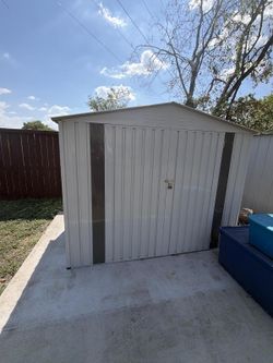 8X6 FT Metal Outdoor Storage Shed, Tool Shed with Pitched Roof Waterproof with Side Window and Lockable Door, Metal Tool Shed for Garden Tool Storage,