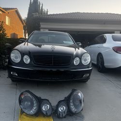 Mercedes Benz E Class 2003-2006 Black Projector Headlights with LED DRL
