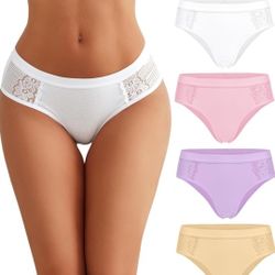 Avidlove Women Cotton Underwear Lace Hipster Brief Panties Ladies Stretch Underpants Multipack