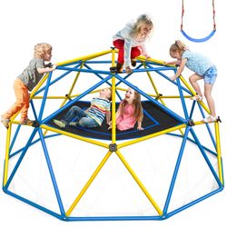 Hapfan Jungle Gym, 10ft Climbing Dome with Hammock and Swing, Outdoor Play Equipment with Monkey Bars for Kids 3-12, Supports 800LBS Backyard Climbing