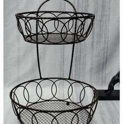 2-Tier Metal Countertop Fruit Vegetables Basket Bowl