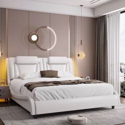 White Upholstered King Size Bed Frame