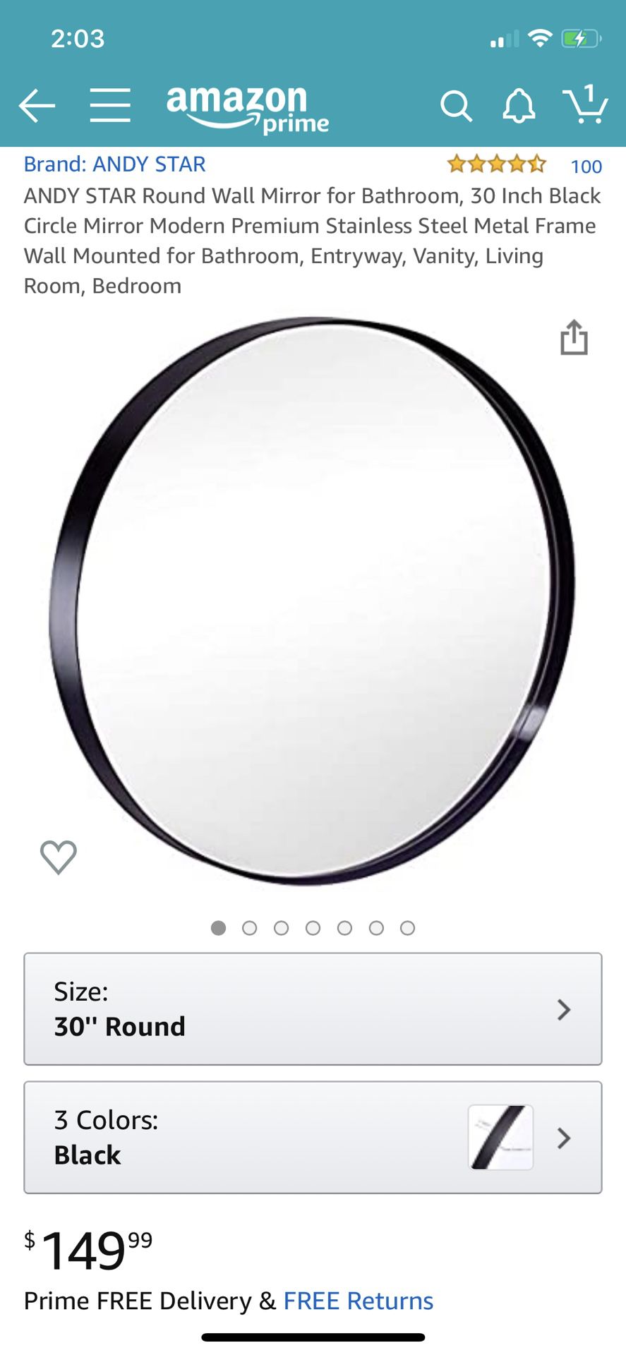 ANDY STAR Round Wall Mirror for Bathroom, 30 Inch Black Circle Mirror Modern Premium Stainless Steel Metal Frame Wall Mounted for Bathroom, Entryway,
