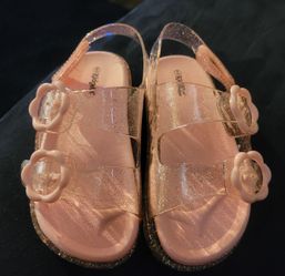 Kids Glitter Jelly Sandals with Flower Buckles size 9