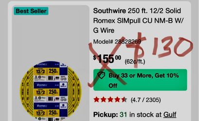 250 ft Romex 12/2 electric cable/ cable electrico Romex
