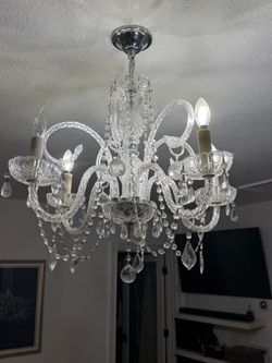 Used glass chandelier with crystal arms - 22” wide