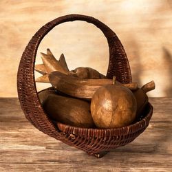 Vtg 7 Piece Set Hand Carved Wooden Wood Fruit Home Staging In 1940’s
